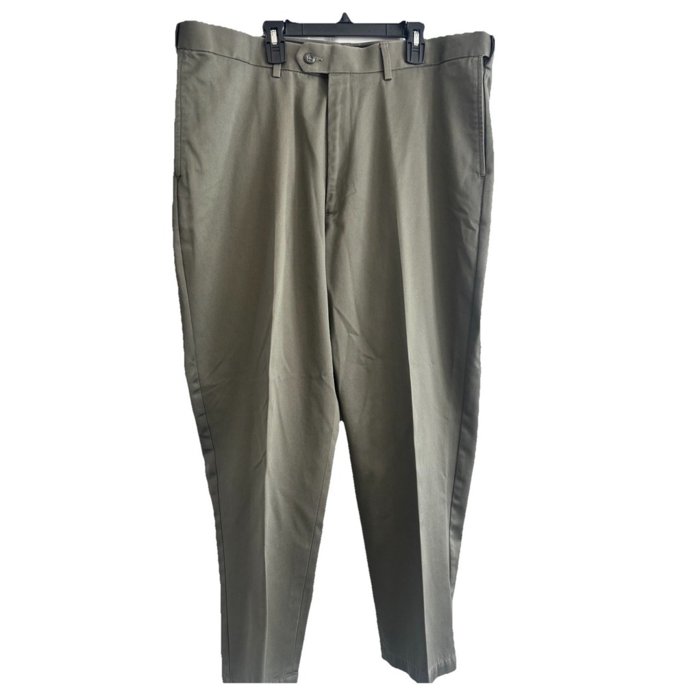Savane Chino Pants Men's 38x28 Flat Front Olive Green Cotton Trousers Flat Front